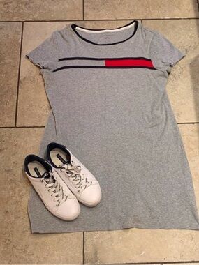 Tommy Hilfiger Grey Logo T-Shirt Dress Women’s Large Casual Athleisure